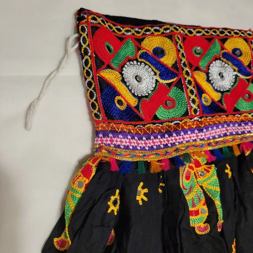 Navrati Garva Skirt Cotton Rayon Semi Merror Work, Embroidered Geometric XL